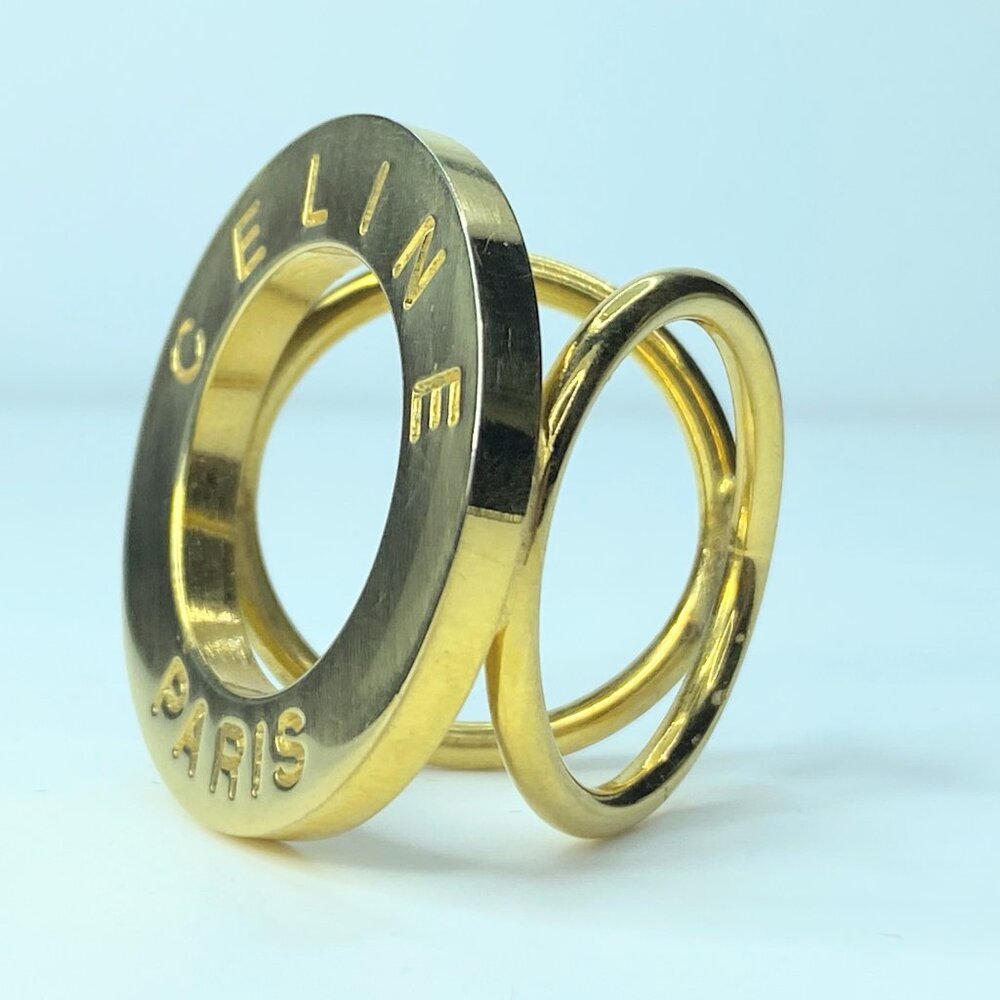 Celine Vintage Logo Scarf Ring Gold-tone one size GS352 - Picture 2 of 8